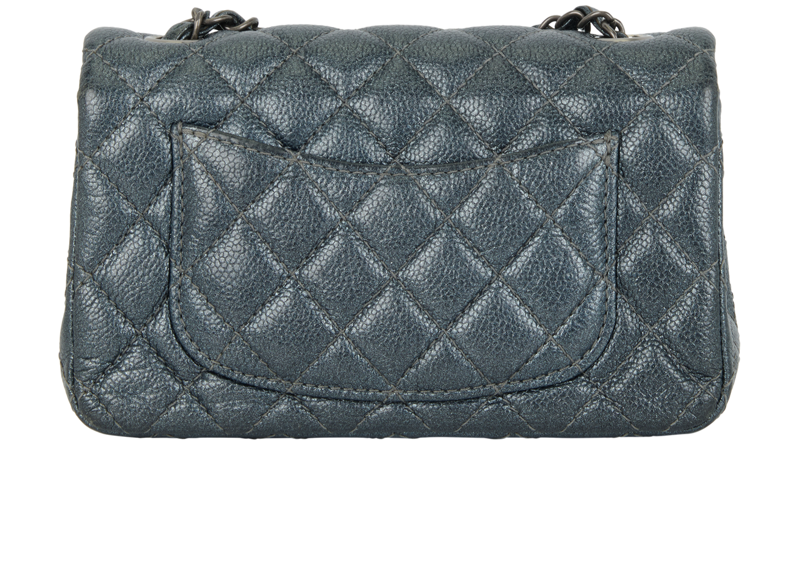 Mini Rectangular Flap, &pound;3,500, Handbags, Blue/Grey/Silver, Caviar Leather, Back view